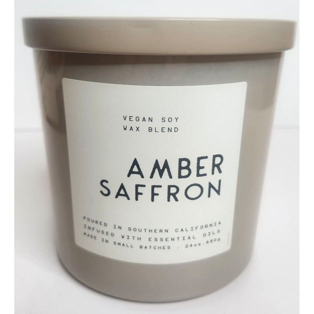 Leoben Co Amber & Saffron Vegan Soy Wax Blend Candle 24 Oz Three Wick USA